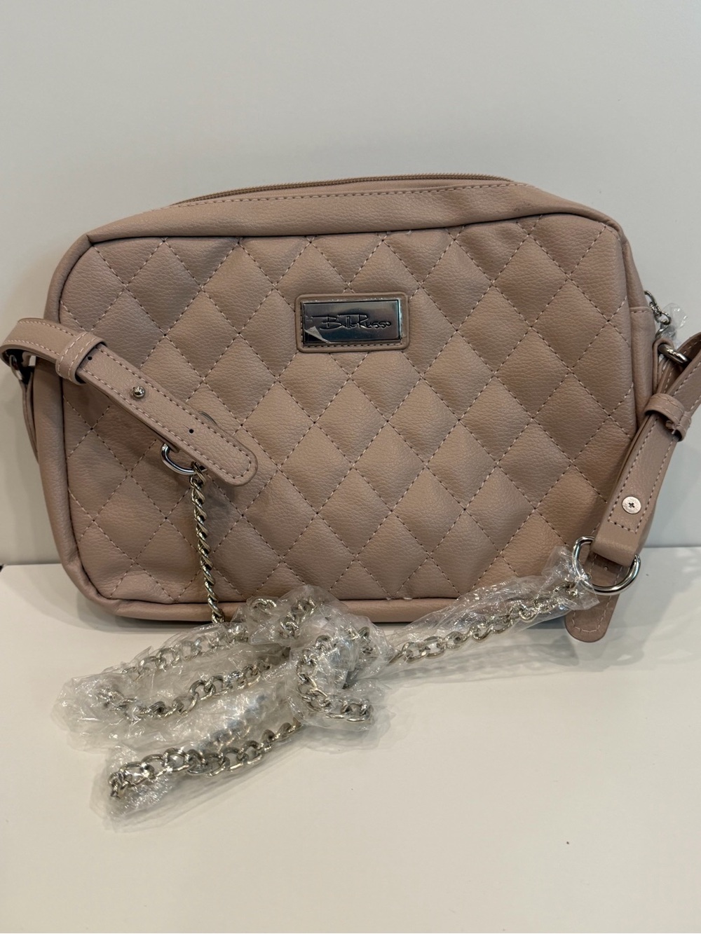 Quilted Crossbody Bag in Blush Pink with Chain Strap